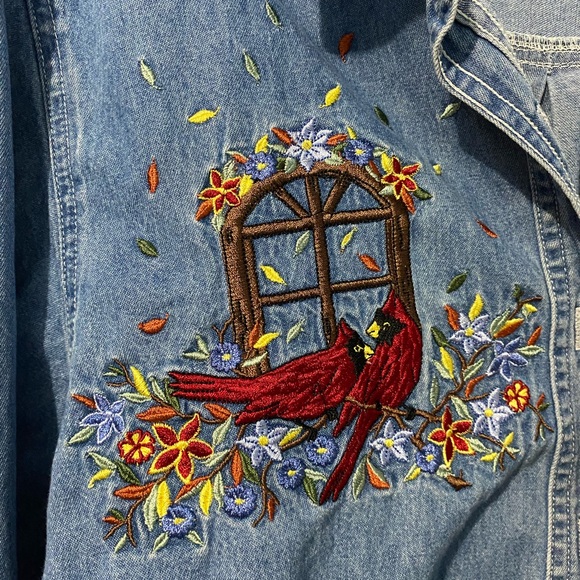 BOBBIE BROOKS embroidered jean jacket/button up size: large - Picture 2 of 10